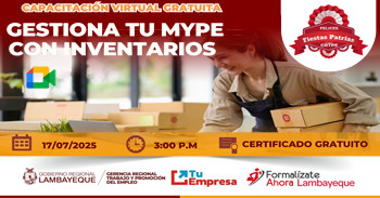  Capacitación online gratis "Gestiona tu MYPE con Inventarios" de la GRTPE Lambayeque