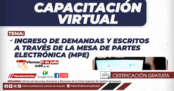 Capacitación online gratis "Ingreso de Demandas y Escritos a través de la Mesa de Partes Electrónica (MPE)" 