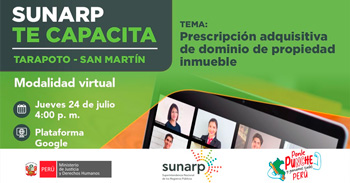  Capacitación online gratis "Prescripción adquisitiva de dominio de propiedad inmuble" de la SUNARP