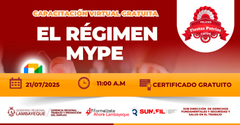  Capacitación online gratis "El Régimen MYPE" de la GRTPE Lambayeque