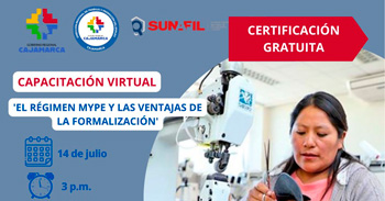  Capacitación online gratis  "El Régimen MYPE y las ventajas de la formalización" de la DRTPE Cajamarca