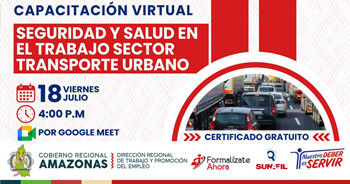  Capacitación online gratis "Seguridad y Salud en el Trabajo Sector Transporte Urbano" de la DRTPE Amazonas