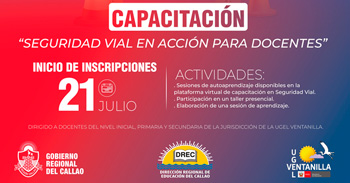  Capacitación online "Seguridad vial en acción para docentes" de la Unidad de Gestión Educativa Ventanilla