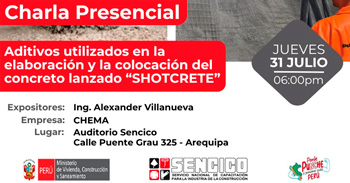  Charla presencial gratis sobre "Aditivos utilizados en la elaboración y la colocación del concreto lanzado" 