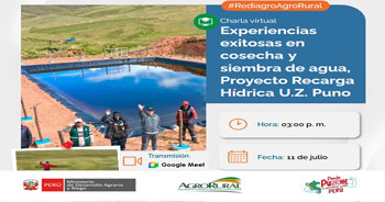 Charla online "Experiencias exitosas en cosecha y siembra de agua, Proyecto Recarga Hídrica U.Z. Puno"  