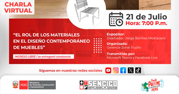  Charla online gratis "El rol de los materiales en el diseño contemporáneo de muebles" del Sencico Trujillo