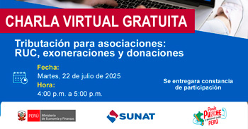  Charla online gratis "Tributación para asociaciones: RUC, exoneraciones y donaciones" de la SUNAT