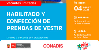 Curso presencial gratuito "Habilitado y confección de prendas de vestir" del MIMP Conadis