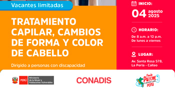 Curso presencial gratuito "Tratamiento capilar, cambios de forma y color de cabello" del MIMP Conadis