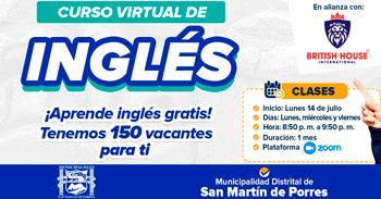  Curso online gratis "Inglés" de la Municipalidad Distrital de San Martin de Porres