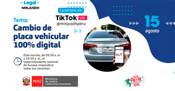  Evento online gratis "Cambio de placa vehicular 100% digital" del MINJUSDH