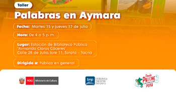  Taller presencial gratis "Palabras en Aymara" de la BNP