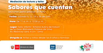  Taller presencial gratis "Sabores que cuentan. Lecturas para probar el Perú" de la BNP