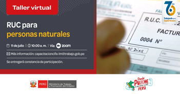  Taller online sobre "RUC para personas naturales" del Ministerio de trabajo y Promoción del Empleo