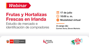 Webinar online "Frutas y hortalizas frescas en Irlanda" de Promperú