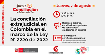 Conferencia online "La conciliacion en colombia en el marco de la ley 2220 de 2022" del MINJUSDH