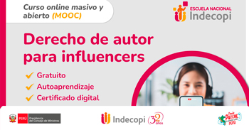  Curso online gratis con certificado sobre "Derecho de autor para influencers"  del INDECOPI