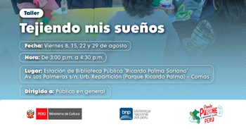 Taller presencial gratis "Tejiendo mis sueños" de la Biblioteca Nacional(BNP)