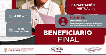  Capacitación online gratis "Beneficiario Final" de la DRTPE de San Martín