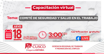  Capacitación online gratis "Comité de Seguridad y Salud en el Trabajo" de la GRTPE Cusco 