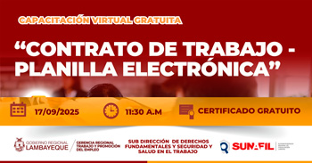  Capacitación online gratis "Contrato de Trabajo - Planilla Electrónica" GRTPE Lambayeque