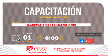  Capacitación online gratis "Elaboración de la Matriz IPERC" de la GRTPE Cusco 