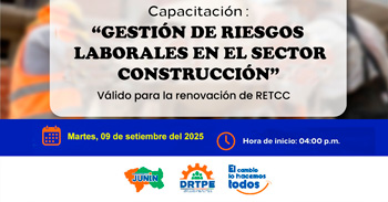  Capacitación online gratis "Gestión de riesgos laborales en el sector construcción" de  la DRTPE Junín