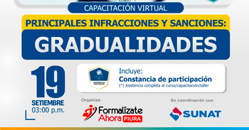  Capacitación online gratis "Principales Infracciones y sanciones: Gradualidades" de la DRTPE Piura