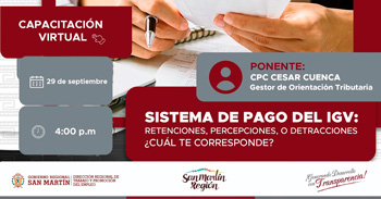  Capacitación online gratis Sistema de pago del IGV: Retenciones, Percepciones, o Detracciones, ¿cuál te corresponde?