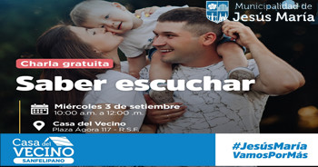  Charla presencial gratis  "Saber escuchar" de la Municipalidad de Jesús María