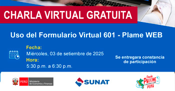  Charla online gratis "Uso del Formulario Virtual 601 - Plame WEB" de la SUNAT