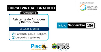  Curso online gratis "Asistente de Almacén y Distribución" de la Municipalidad Provincial de Pisco