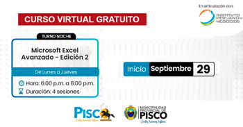  Curso online gratis "Microsoft Excel - Avanzado" de la Municipalidad Provincial de Pisco