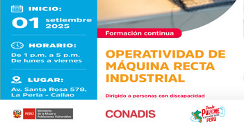 Curso online gratis "Operatividad de máquina recta industrial" del MIMP Conadis