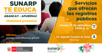 Evento presencial gratis "Servicios que ofrecen los registros públicos" de la SUNARP