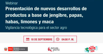  Seminario online Presentación de nuevos desarrollos de productos a base de jengibre, papas, habas, limones y maca