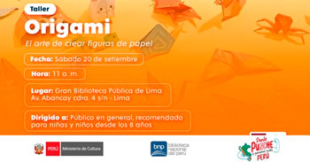  Taller presencial gratis "Origami: EL arte de crear figuras de papel " de la BNP