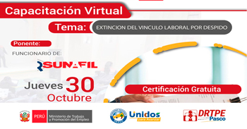  Capacitación online gratis "Extincion del vinculo laboral por despido" de la DRTPE Pasco