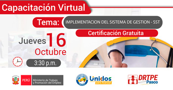  Capacitación online gratis "Implementación del sistema de gestión - SST" de la DRTPE Pasco