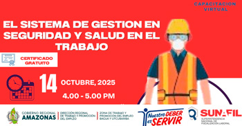  Capacitación online gratis "El Sistema de Gestión en Seguridad y Salud en el Trabajo" de DRTPE Amazonas