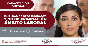  Capacitación online "Igualdad de Oportunidades y No Discriminación en el Ámbito Laboral" DRTPE de San Martín