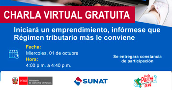  Charla online gratis "Iniciará un emprendimiento, infórmese que régimen tributario más le conviene" 