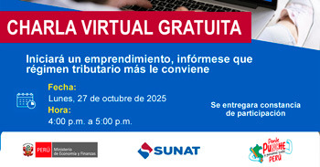  Charla online gratis "Iniciará un emprendimiento, infórmese que régimen tributario más le conviene" 
