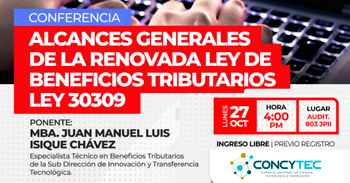  Conferencia presencial "Alcances generales de la renovada Ley de Beneficios Tributarios – Ley 30309"