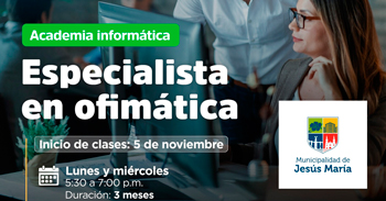 Curso online gratis "Especialista en ofimática" de la Municipalidad de Jesús María