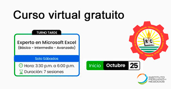  Curso online gratis "Experto en Microsoft Excel (Básico - Intermedio - Avanzado)" del IESTP Ramón Copaja
