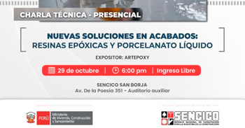  Evento presencial "Nuevas soluciones en acabados: Resinas epóxicas y porcelanato líquido" del SENCICO