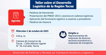  Taller presencial gratis "Desarrollo logístico de la Región Tacna" de la Cámara de Comercio de Tacna