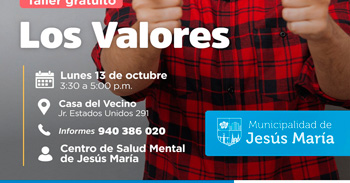  Taller presencial gratis "Los Valores" de la Municipalidad de Jesús María