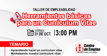  Taller online: “Herramientas básicas para un Curriculum Vitae” del Centro de Empleo Tacna